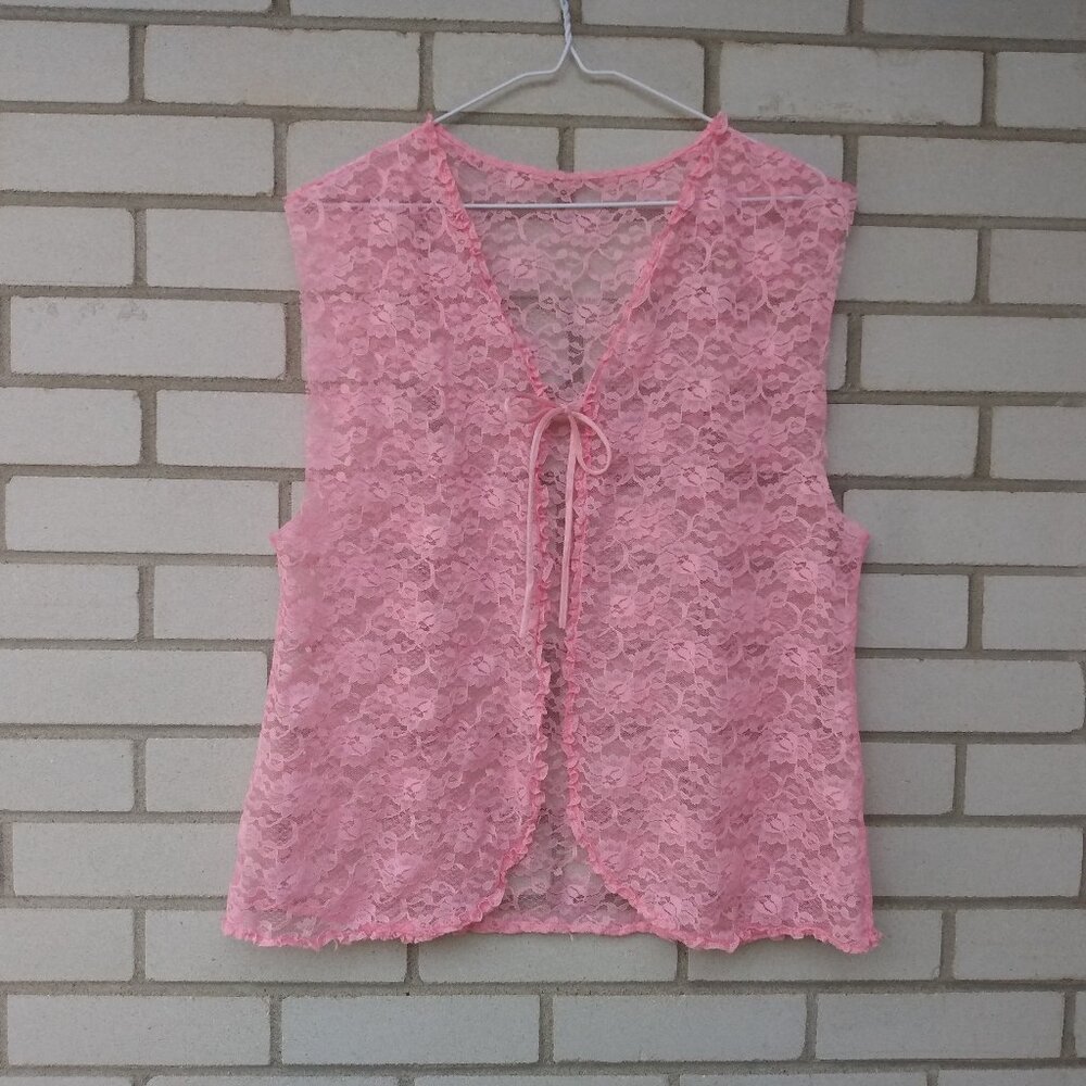 Vintage Pink Lace Vest 39" Bust Bed Jacket Lingerie Retro Feminine